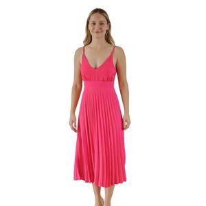 Jessica Simpson Hot Pink Pleated Midi Dress - Size XS, Sweetheart Neckline, NWOT